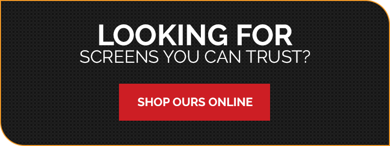 Black background with text "looking for screens you can trust? Shop Metro Screenworks online"
