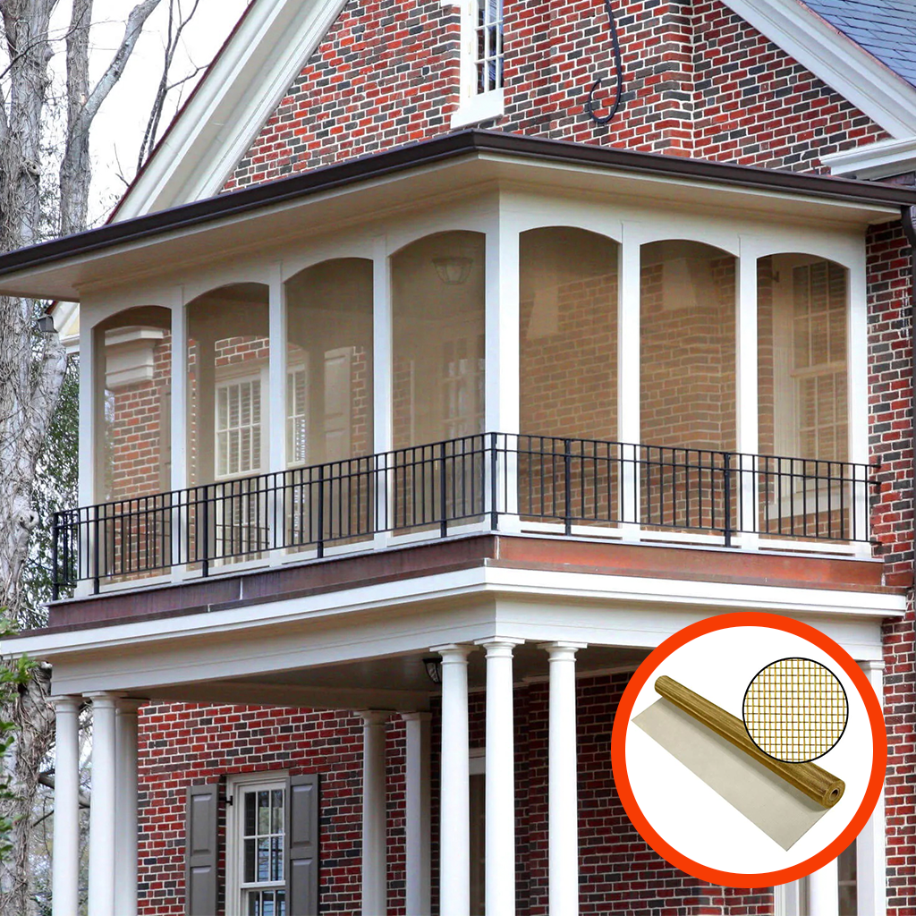 A screen porch with Brite Bronze copper screen wire