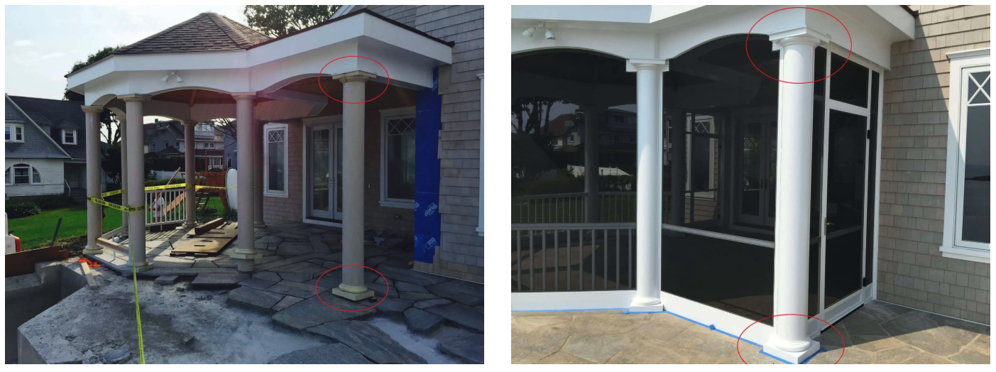 SNAPP Screen Porch Application - Before and After - Columns Before and After of Porch Using SNAPP Screen with columns