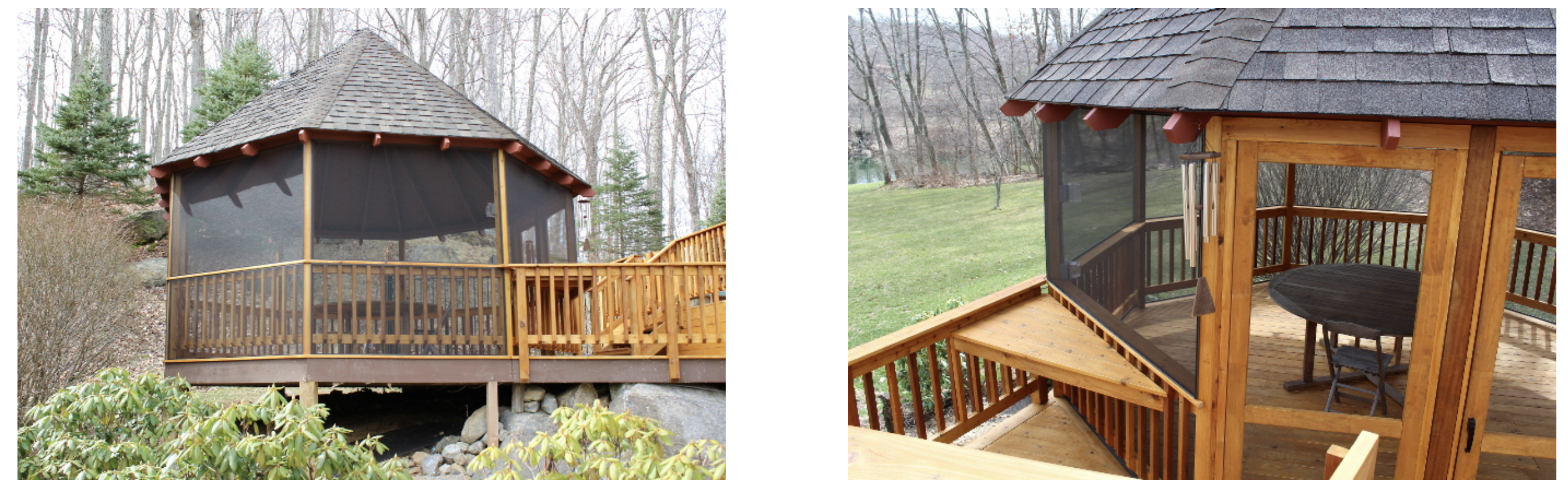 Snapp Screen Gazebo Door Installation Side by side images of gazebo with screen and gazebo door without screen